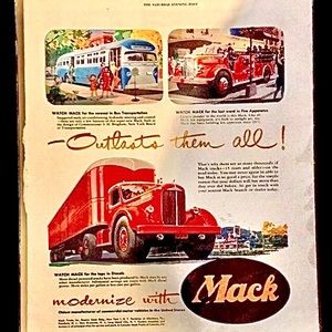 2 pages Mack truck vintage advertisements 1950 transportation & bulldog posters